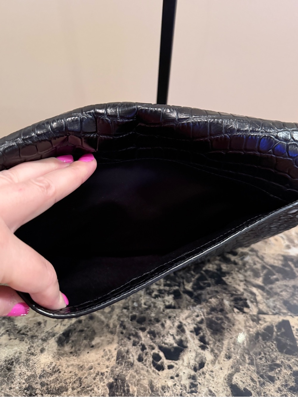 Henri Bendel Black Calf Hair & Croc Embossed Convertible Crossbody Clutch Bag - Picture 9 of 15